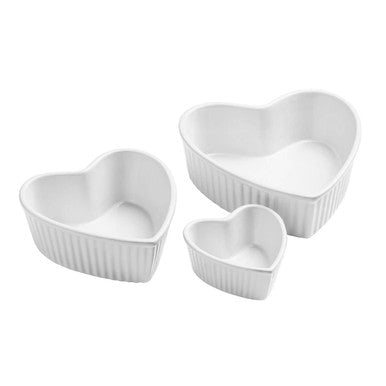 Orsina Amour White Heart-Shaped Oven Dishes - Set of 3 Ceramic Bakeware