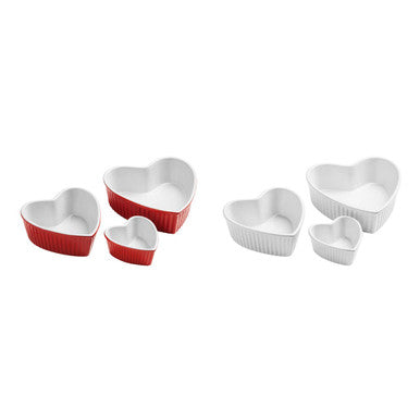 Orsina Amour White Heart-Shaped Oven Dishes - Set of 3 Ceramic Bakeware
