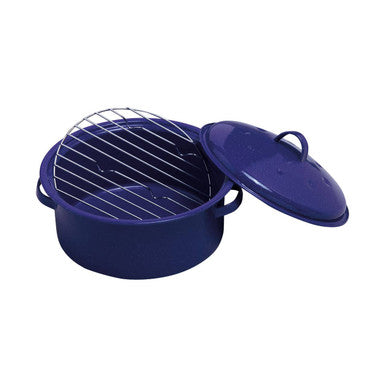 Orsina Round Blue Enamel Roaster – Carbon Steel Self Basting Pan