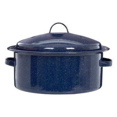 Orsina Round Blue Enamel Roaster – Carbon Steel Self Basting Pan