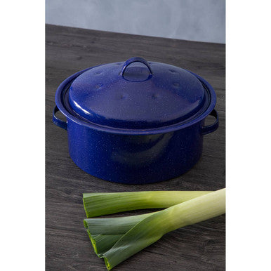 Orsina Round Blue Enamel Roaster – Carbon Steel Self Basting Pan
