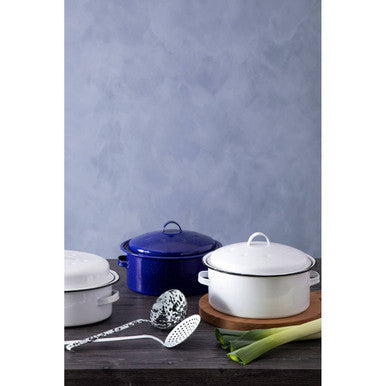 Orsina Round Blue Enamel Roaster – Carbon Steel Self Basting Pan