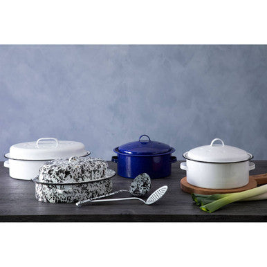 Orsina Round Blue Enamel Roaster – Carbon Steel Self Basting Pan