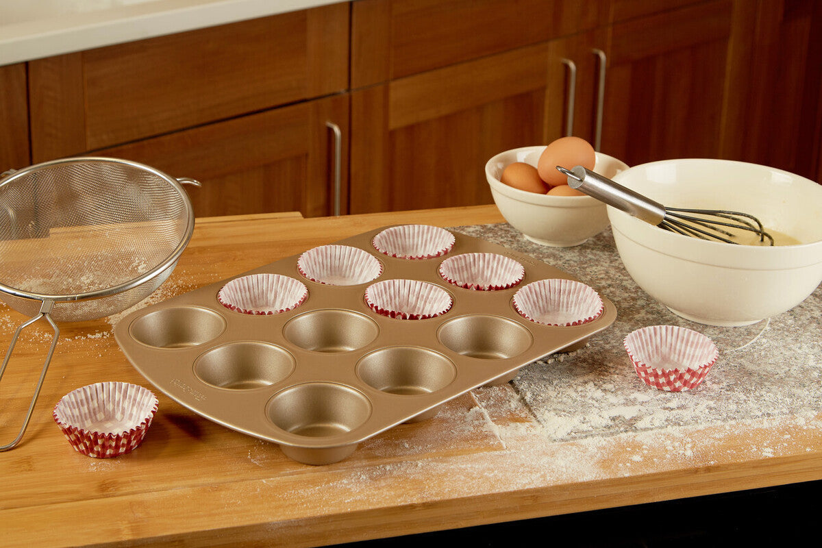 Orsina Non-Stick Muffin Tray – 12 Cup Carbon Steel Baking Pan, Gold