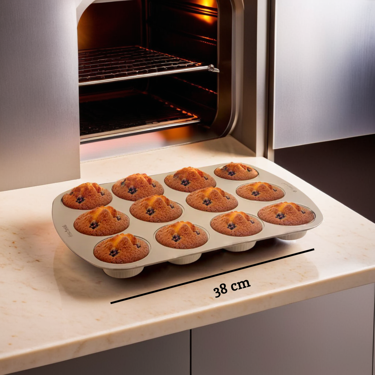 Orsina Non-Stick Muffin Tray – 12 Cup Carbon Steel Baking Pan, Gold
