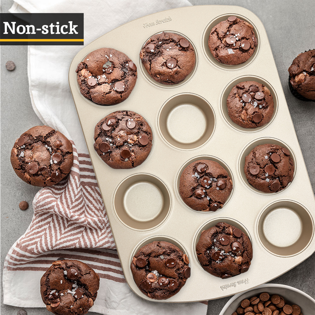 Orsina Non-Stick Muffin Tray – 12 Cup Carbon Steel Baking Pan, Gold