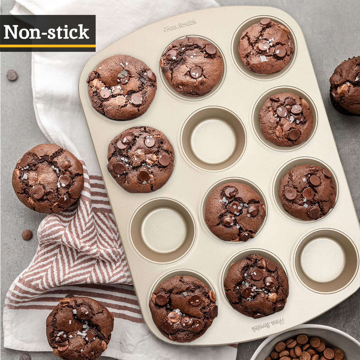Orsina Non-Stick Muffin Tray – 12 Cup Carbon Steel Baking Pan, Gold