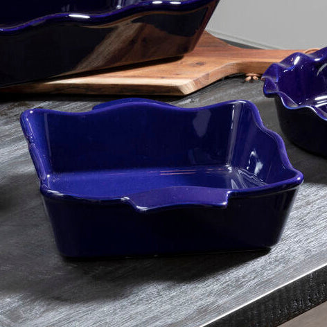 Orsina Modern Retro Square Oven Dish – Blue Glazed Ceramic Bakeware