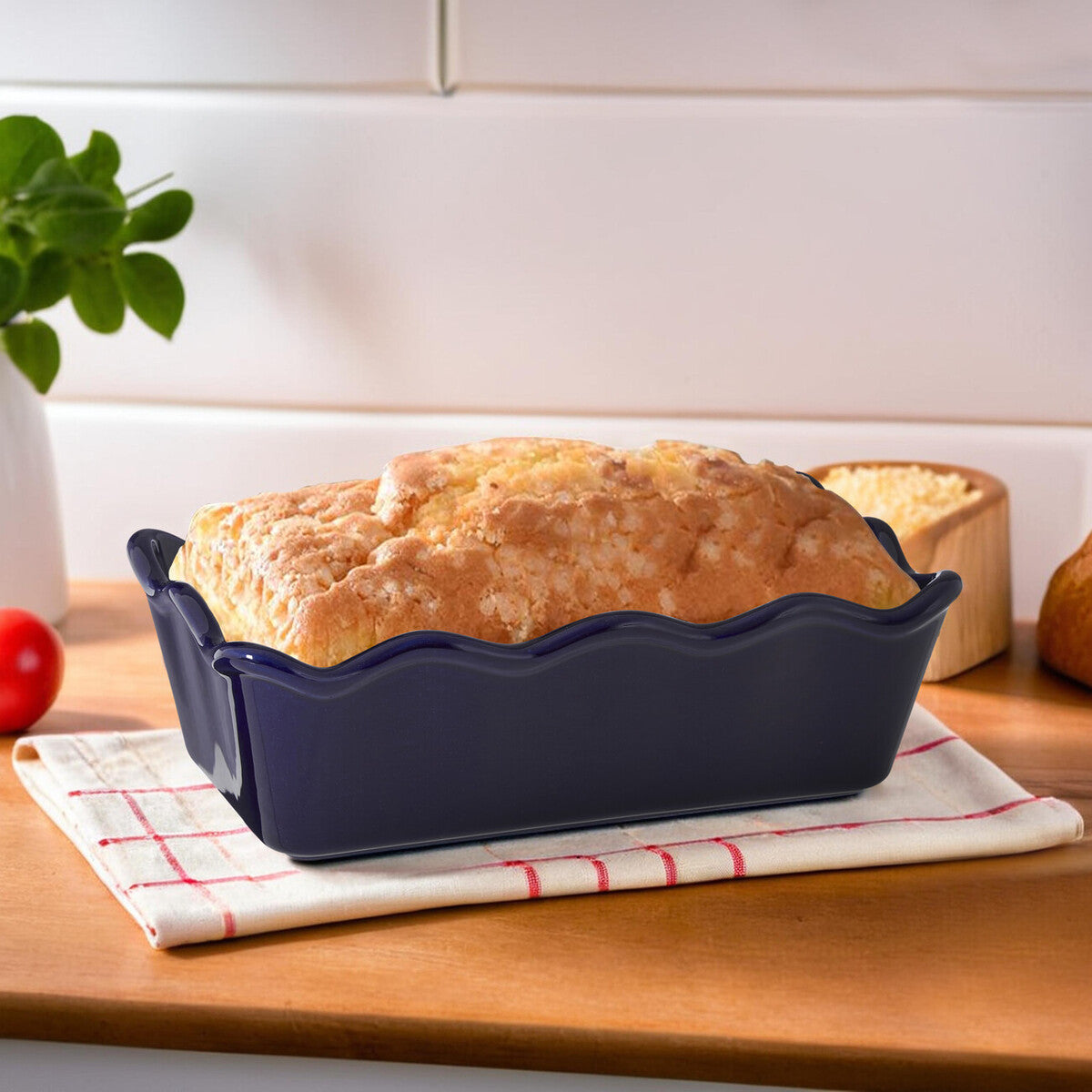 Orsina Modern Retro Ceramic Loaf Dish – Blue Rectangular Baking Pan