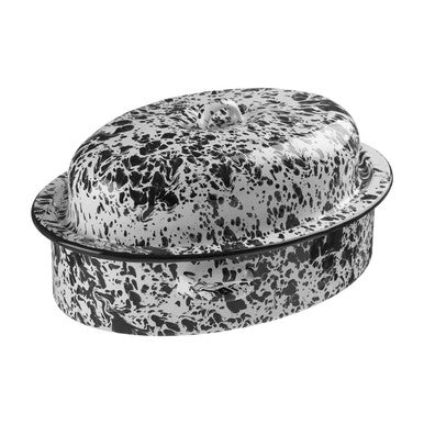 Orsina Hygge Oval Roaster – Black and White Splatter Ceramic Bakeware