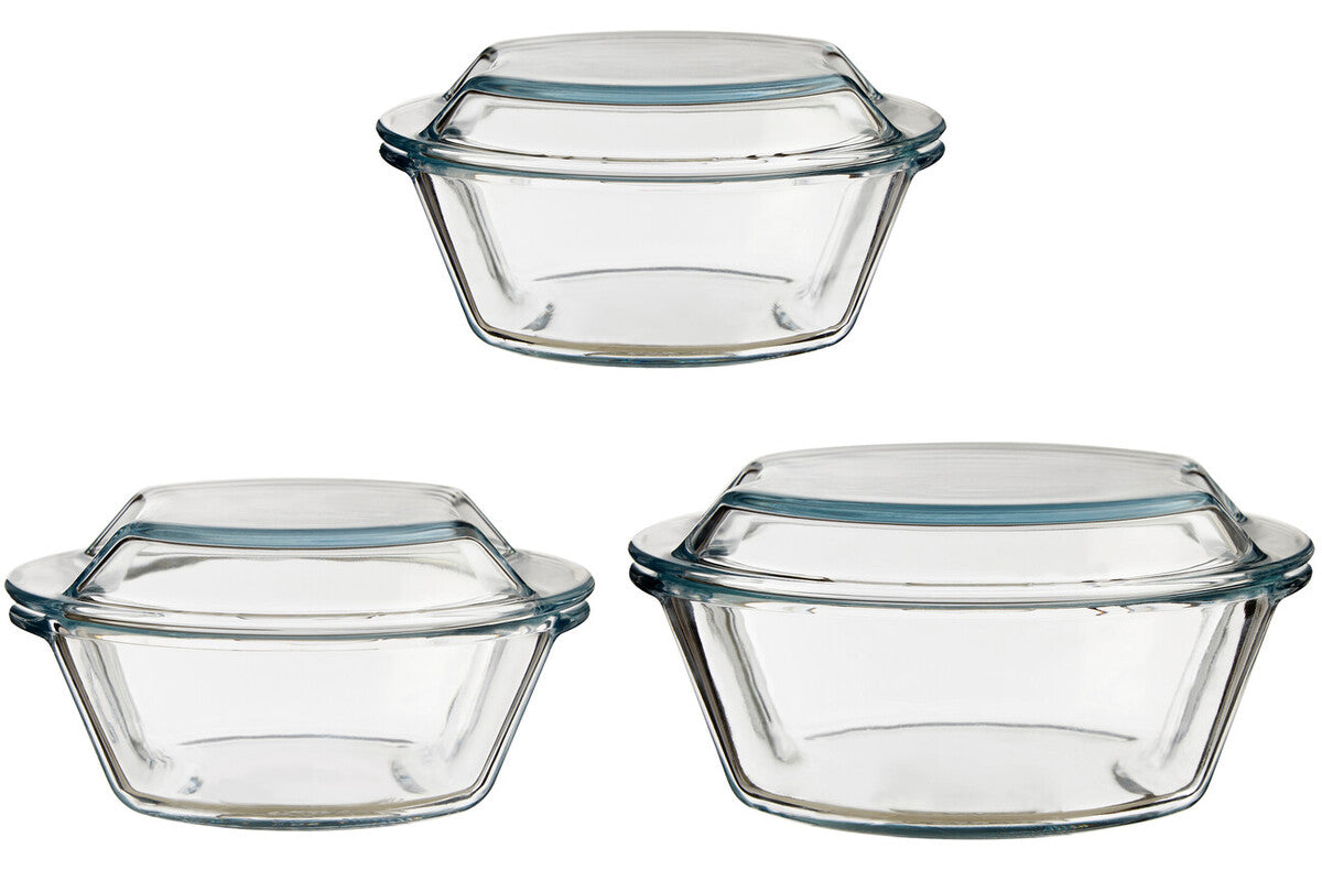 Orsina Clear Glass Casserole Dishes – Set of 3 Oven-to-Table Bakeware