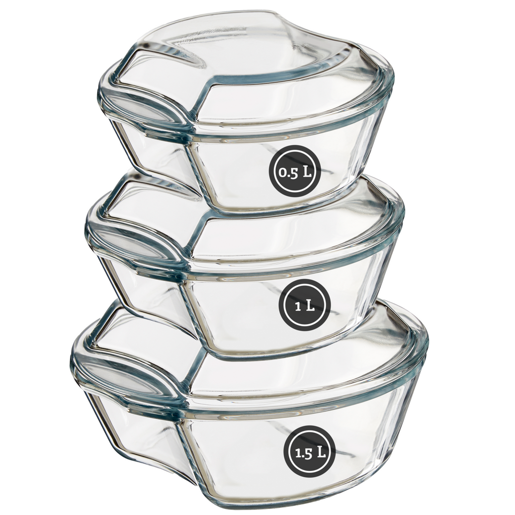 Orsina Clear Glass Casserole Dishes – Set of 3 Oven-to-Table Bakeware