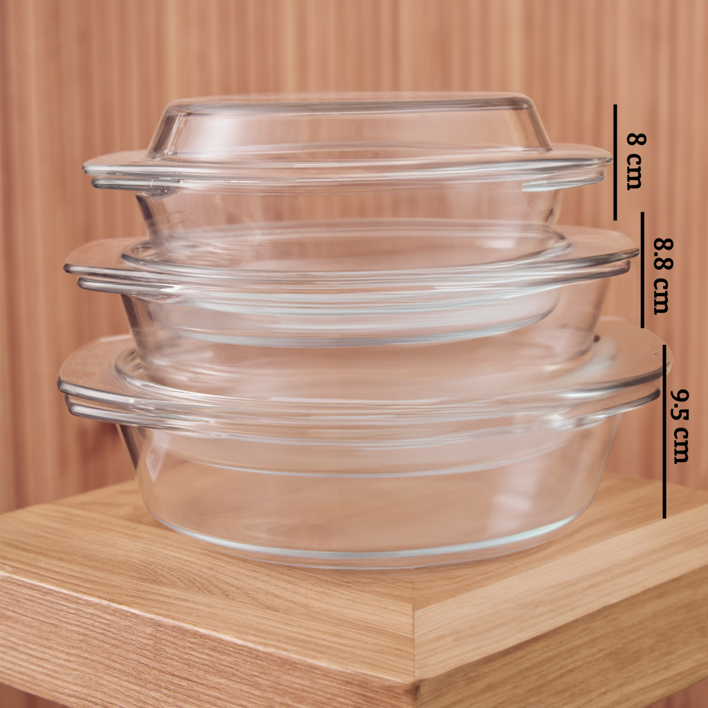 Orsina Clear Glass Casserole Dishes – Set of 3 Oven-to-Table Bakeware