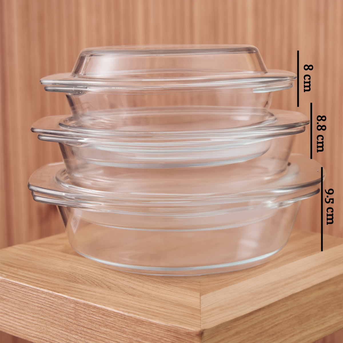 Orsina Clear Glass Casserole Dishes – Set of 3 Oven-to-Table Bakeware