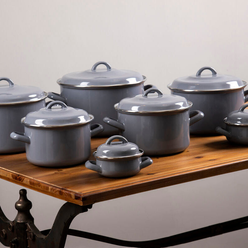 Orsina Porter Grey Enamel 16cm Casserole Dish with Lid – Small Cookware