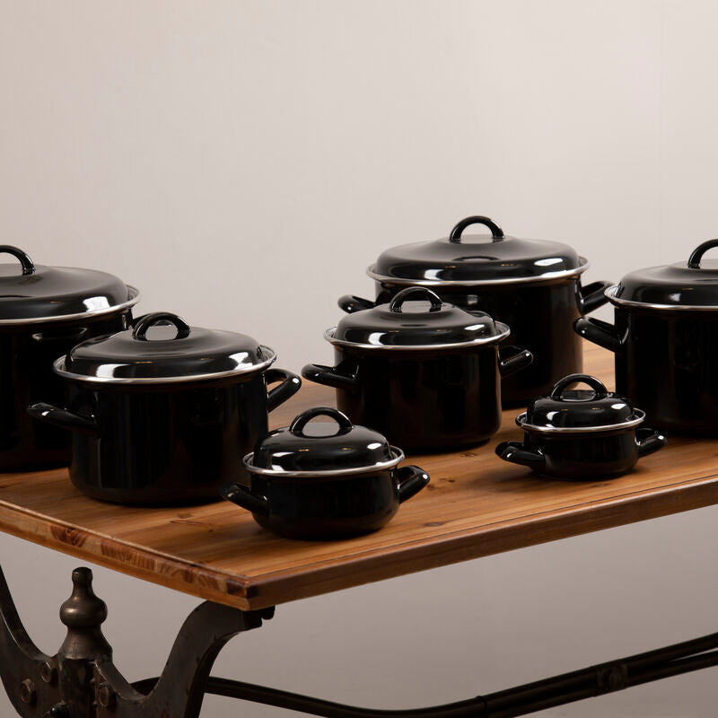 Orsina Porter Black Enamel 18cm Casserole Dish with Lid