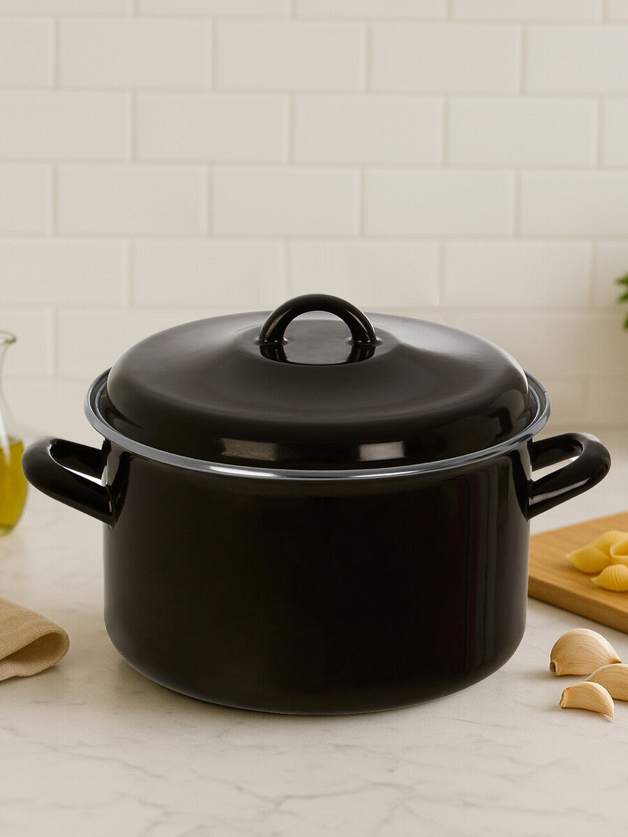 Orsina Porter Black Enamel Casserole Dish with Lid – 22cm Dutch Oven