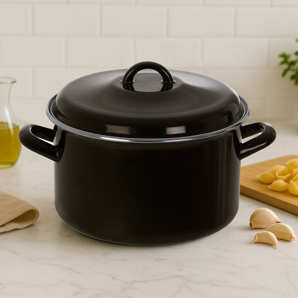 Orsina Porter Black Enamel Casserole Dish with Lid – 22cm Dutch Oven