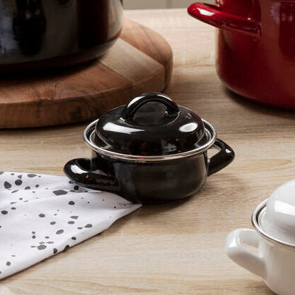 Orsina Porter Black Enamel 10cm Mini Casserole Dish with Lid