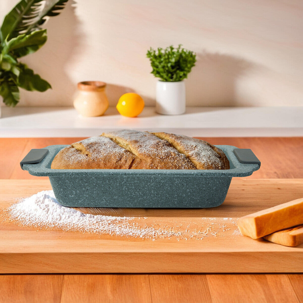 Orsina Non-Stick Grey Loaf Tin – Speckled Steel Bread Pan with Grips