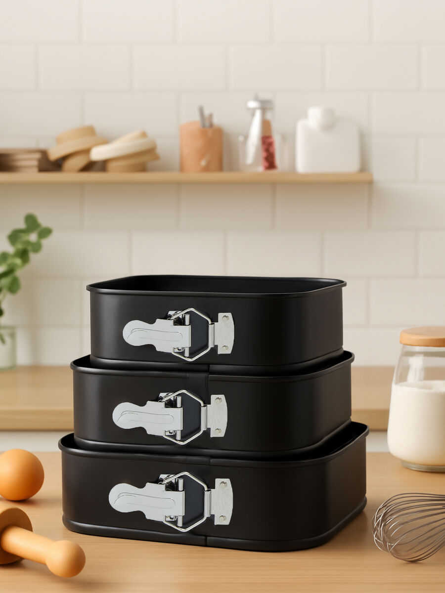 Orsina Non-Stick Square Cake Tins – Set of 3 Springform Baking Pans