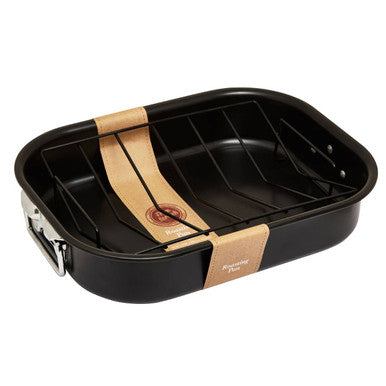Orsina Large Non-Stick Roasting Tin with Rack – Black Ovenware Pan