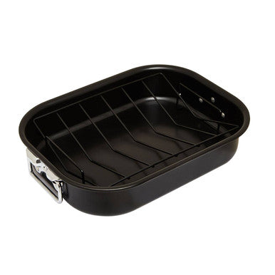 Orsina Large Non-Stick Roasting Tin with Rack – Black Ovenware Pan