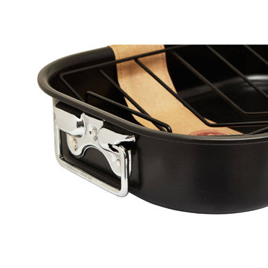 Orsina Large Non-Stick Roasting Tin with Rack – Black Ovenware Pan