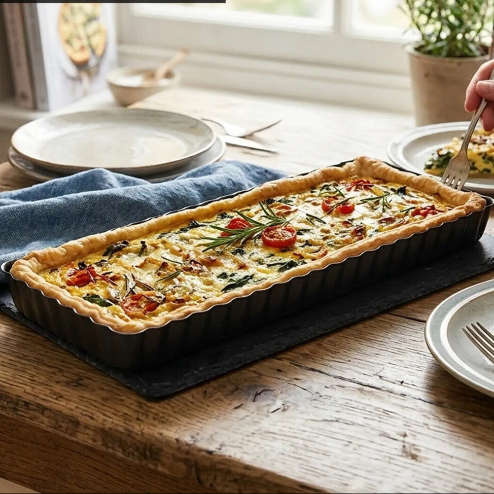 Orsina Rectangular Fluted Flan Quiche Tin – Nonstick Loose Base Pan