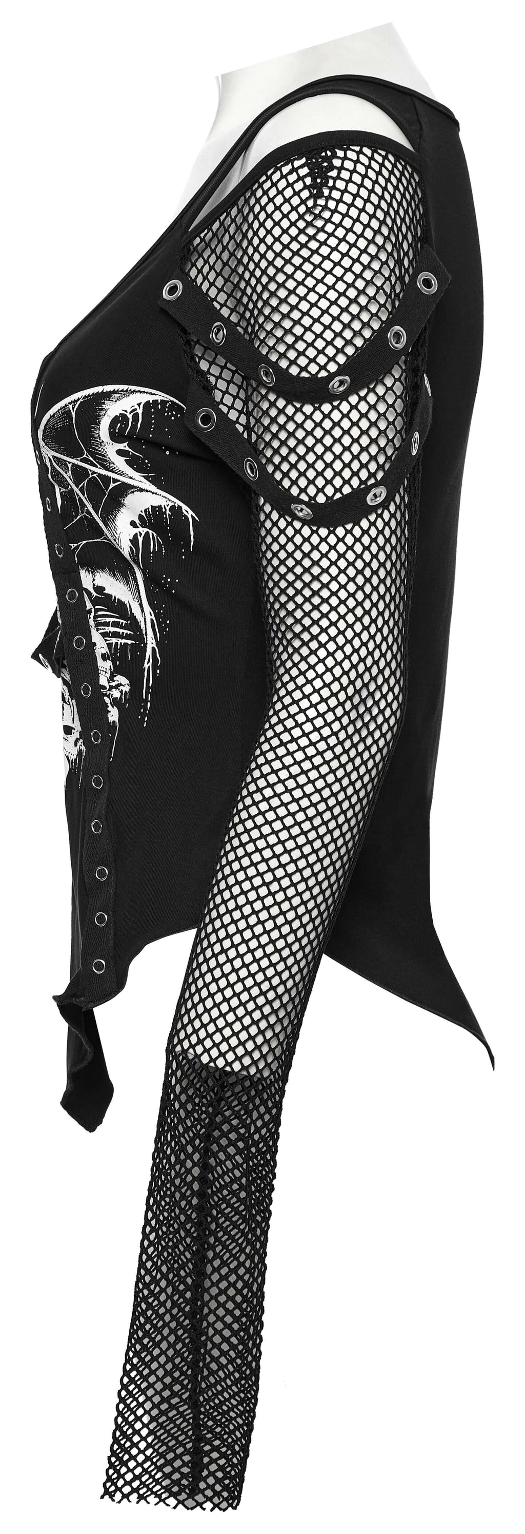 Punk Rave Vonda Bat Skull Printed T-Shirt – Off-Shoulder V-Neck Top