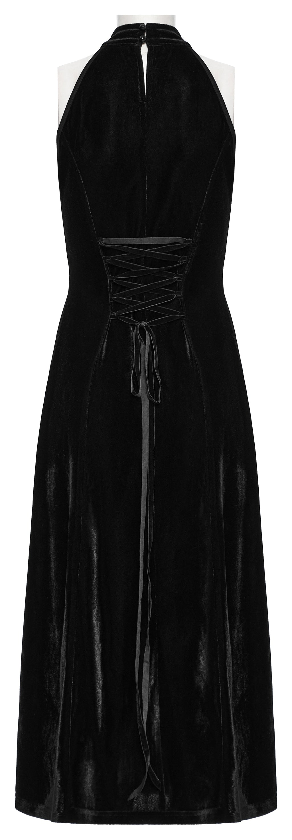 Punk Rave Selene Goth Dress – Black Velvet Mesh High Slit Gown