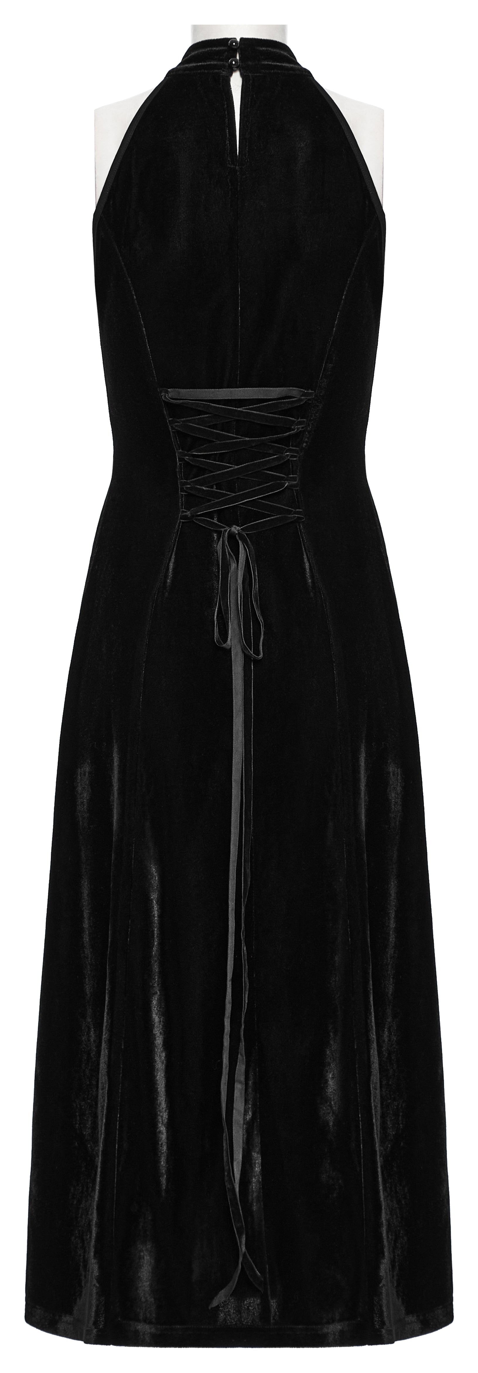 Punk Rave Selene Goth Dress – Black Velvet Mesh High Slit Gown
