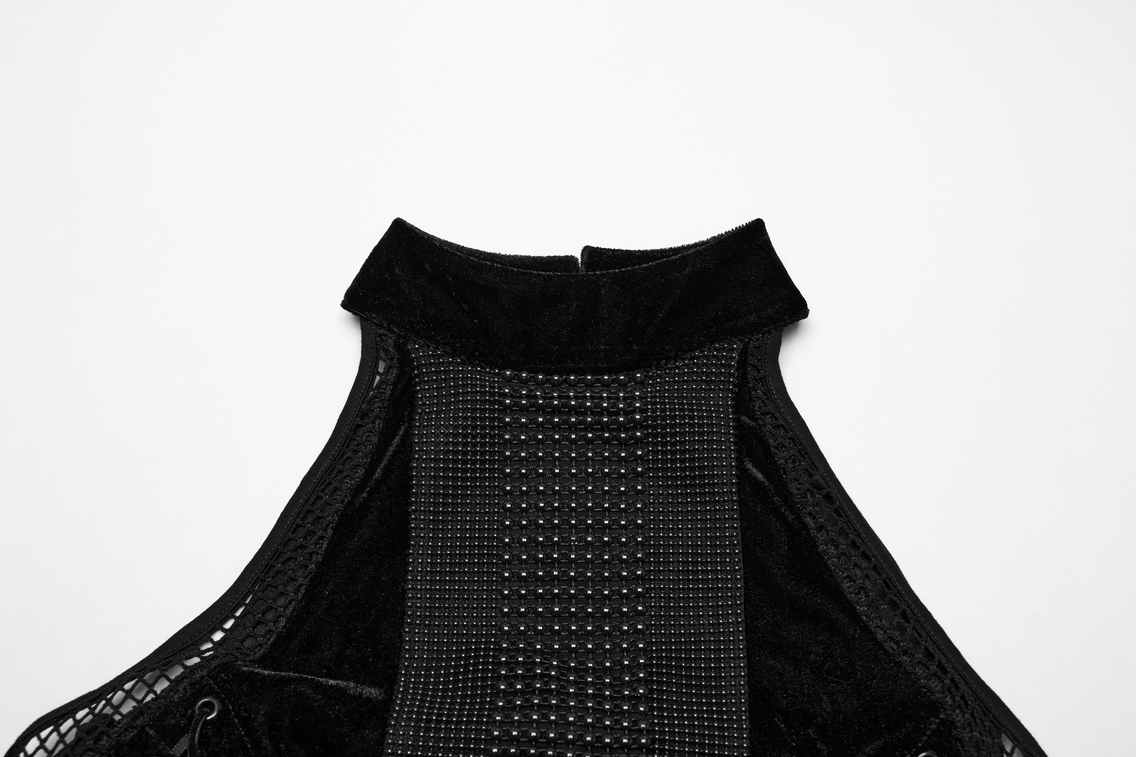 Punk Rave Selene Goth Dress – Black Velvet Mesh High Slit Gown