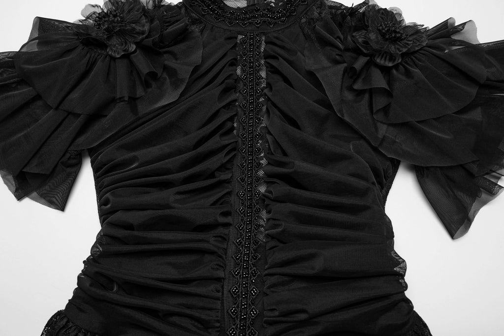 Punk Rave Nova Gothic Elegant Dress – Lace and Mesh Bead Embroidery