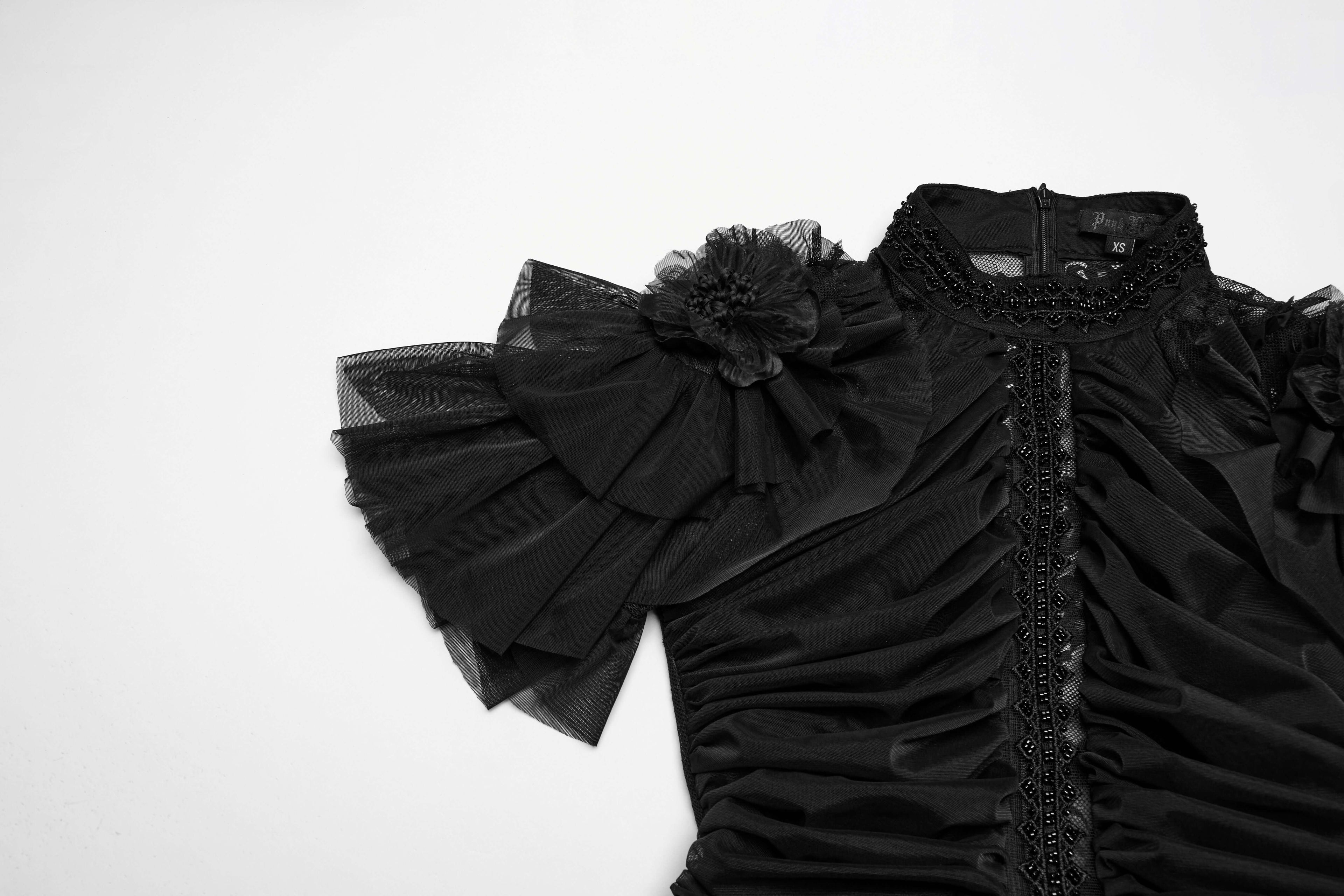 Punk Rave Nova Gothic Elegant Dress – Lace and Mesh Bead Embroidery