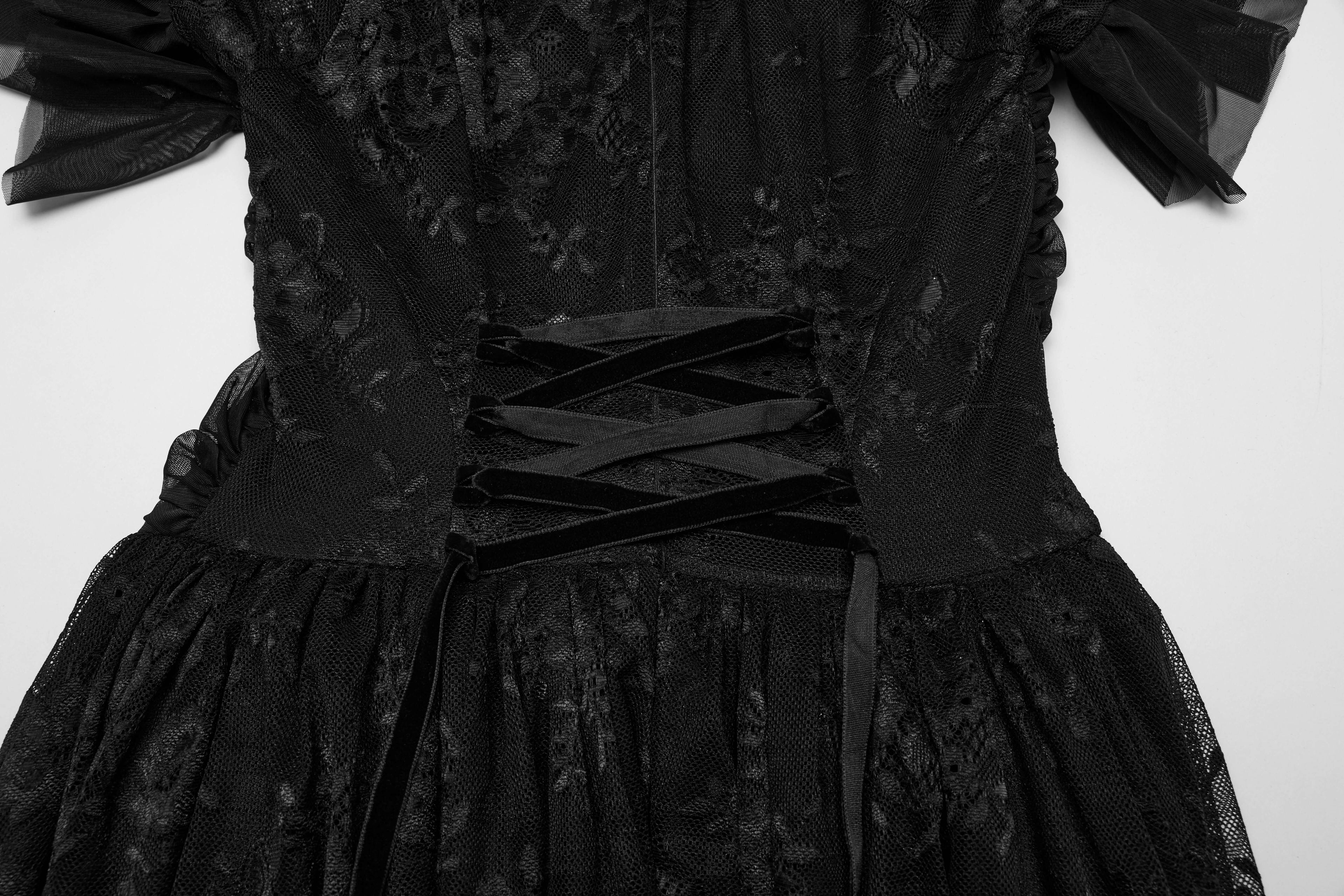 Punk Rave Nova Gothic Elegant Dress – Lace and Mesh Bead Embroidery