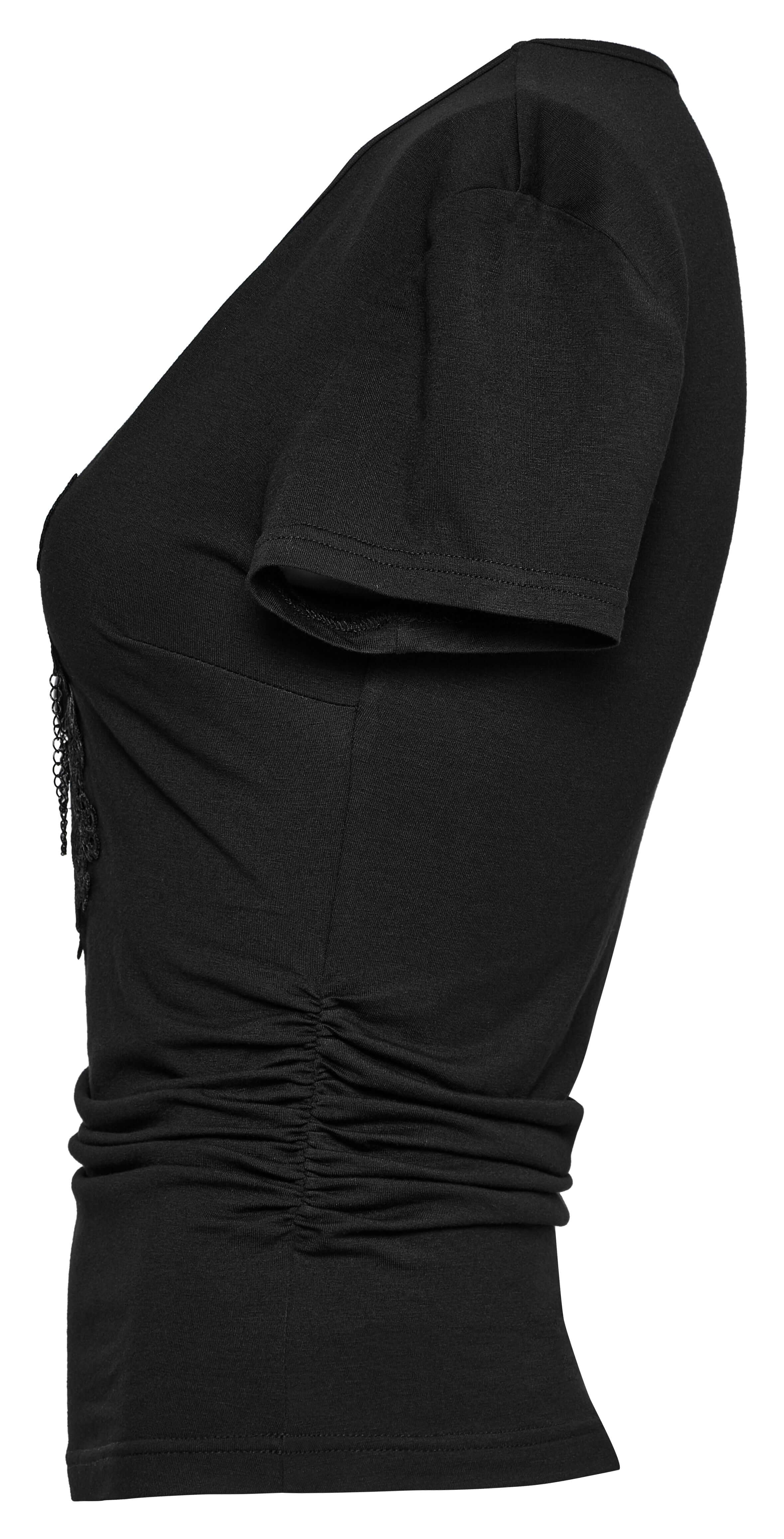Punk Rave Armida V-Neck T-Shirt – Cotton Waist Pleat Top with Decal