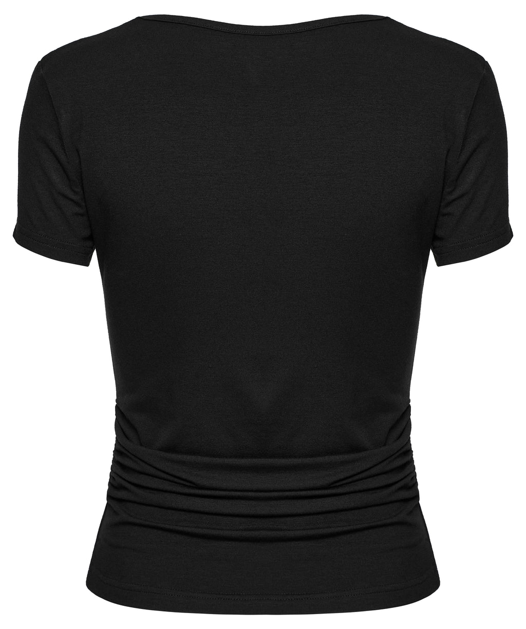 Punk Rave Armida V-Neck T-Shirt – Cotton Waist Pleat Top with Decal