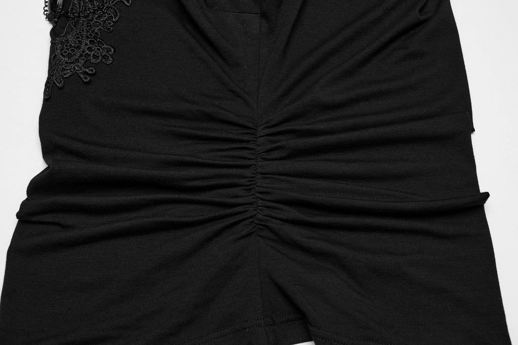 Punk Rave Armida V-Neck T-Shirt – Cotton Waist Pleat Top with Decal