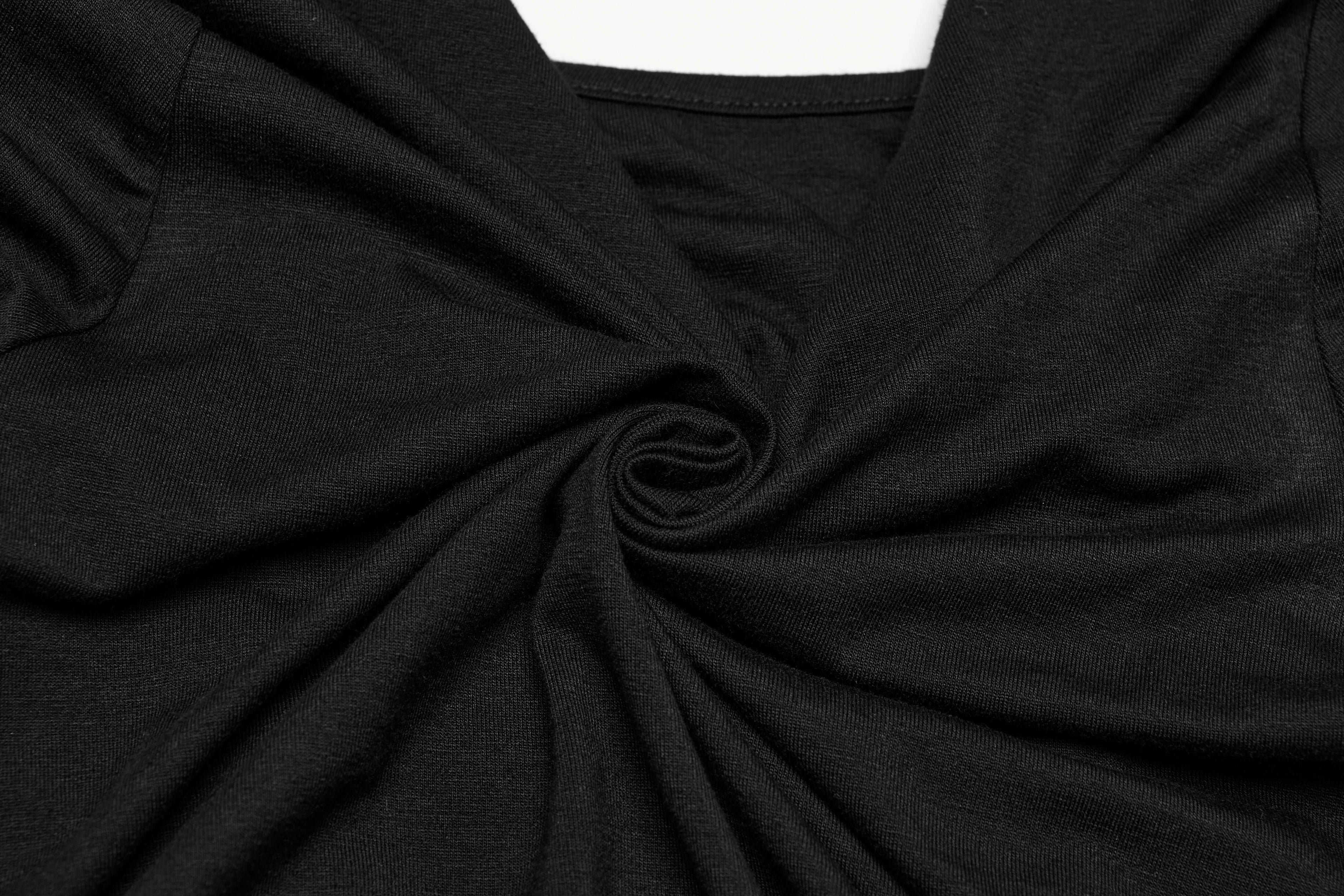 Punk Rave Armida V-Neck T-Shirt – Cotton Waist Pleat Top with Decal
