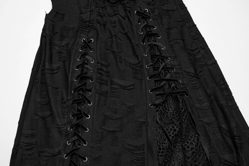Punk Rave Honey Irregular Split Dress – Gothic Lace and Mesh Knit