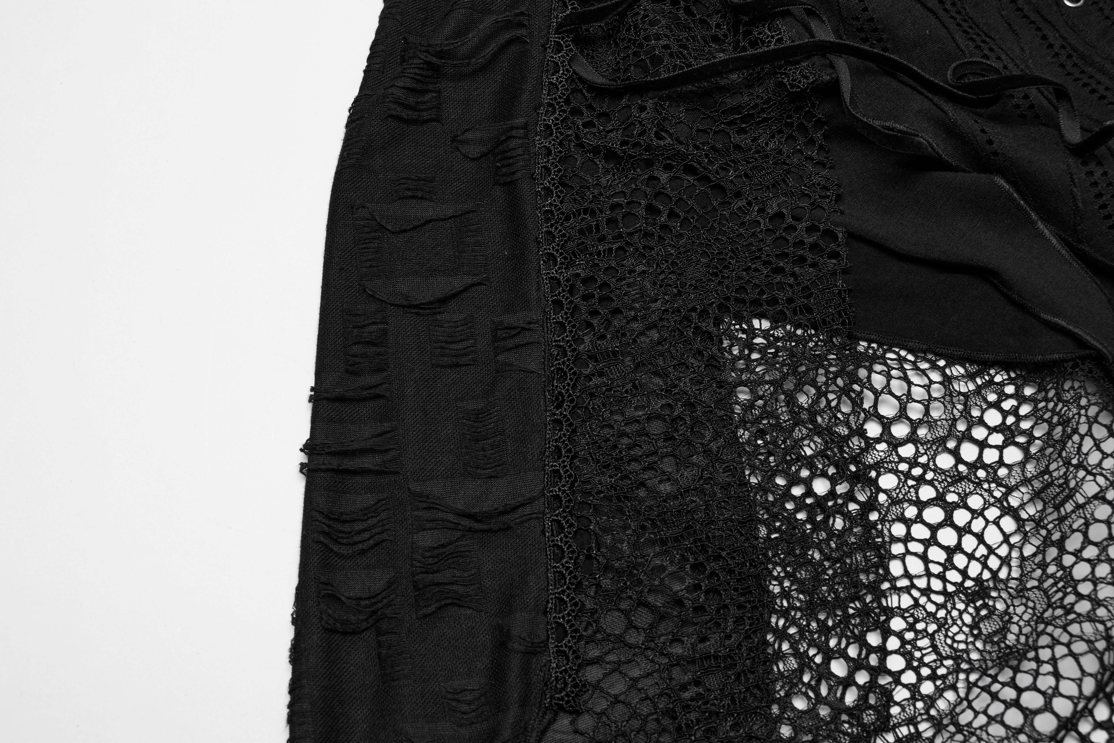 Punk Rave Honey Irregular Split Dress – Gothic Lace and Mesh Knit