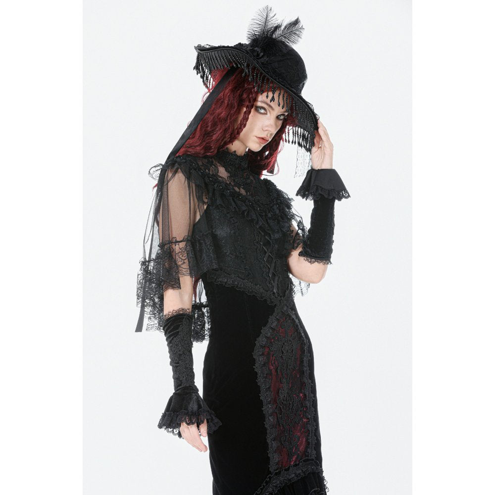 Dark in Love Morwenna Gothic Black Lace Ruffle Capelet with High Collar