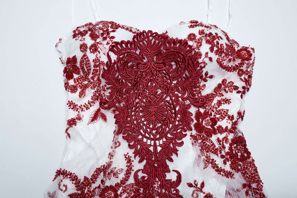 Punk Rave Eladia Sequin Floral Lace Gothic Dress with Gauze Skirt