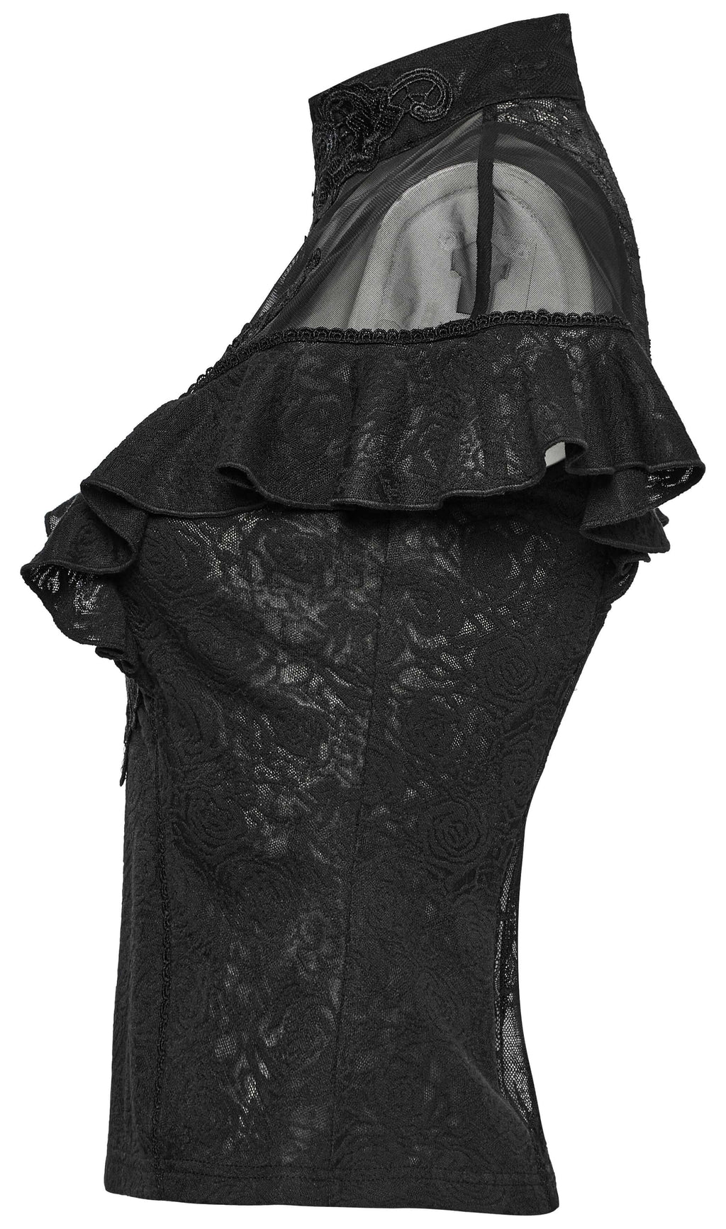 Punk Rave Gothic Applique Top | Kate's Clothing Lace Flutter Sleeve Shirt
