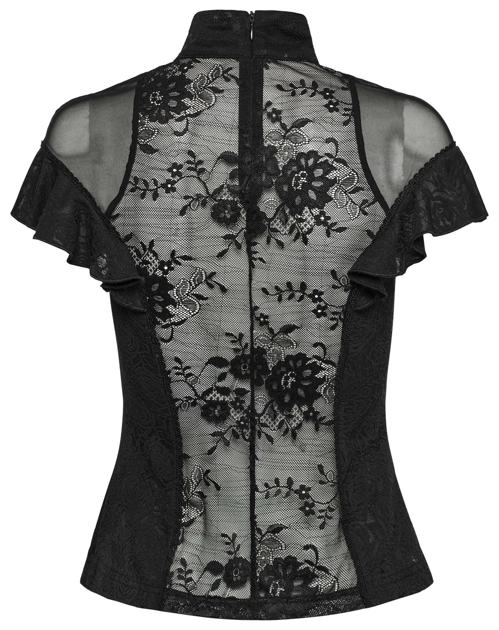 Punk Rave Gothic Applique Top | Kate's Clothing Lace Flutter Sleeve Shirt