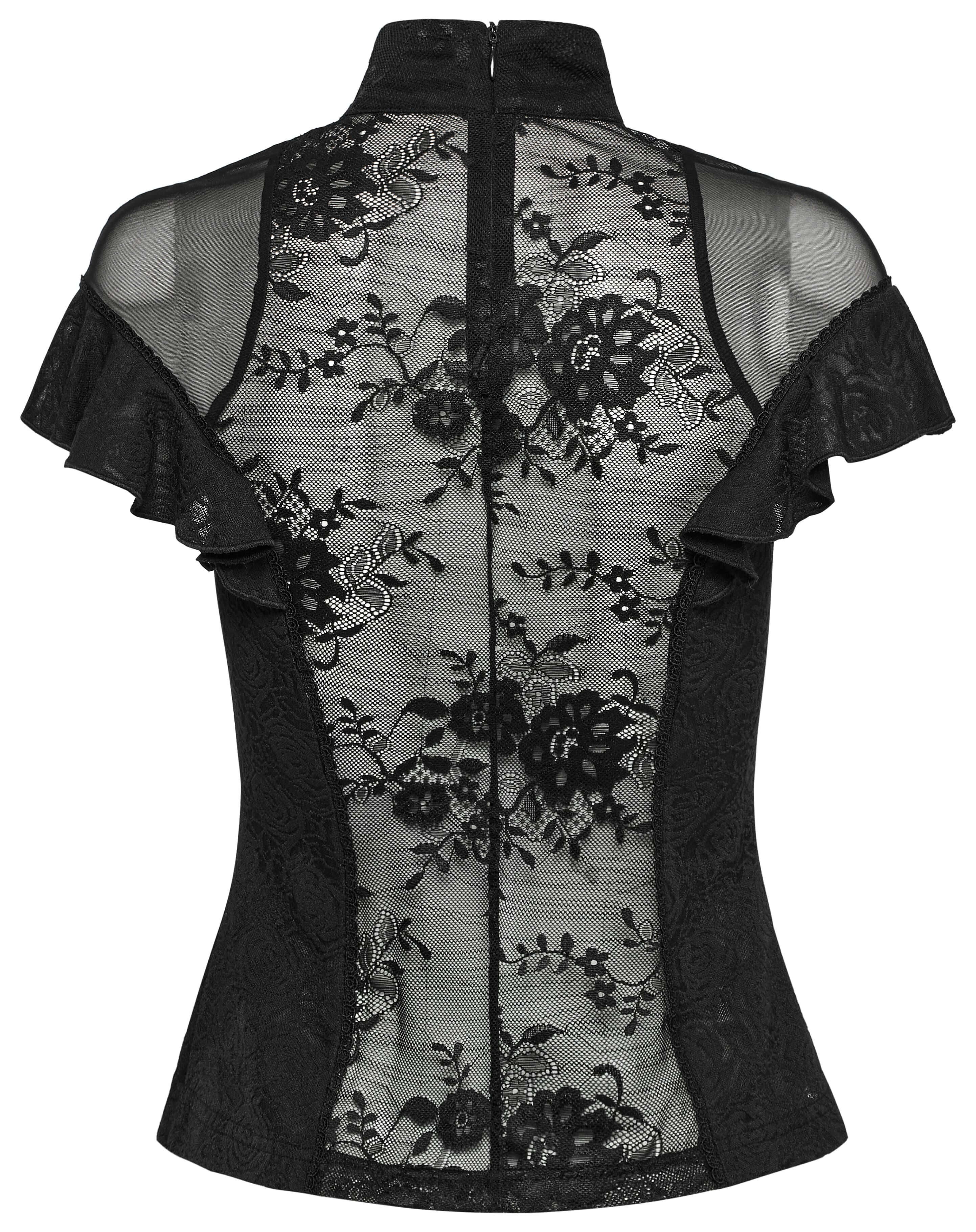 Punk Rave Gothic Applique Top | Kate's Clothing Lace Flutter Sleeve Shirt