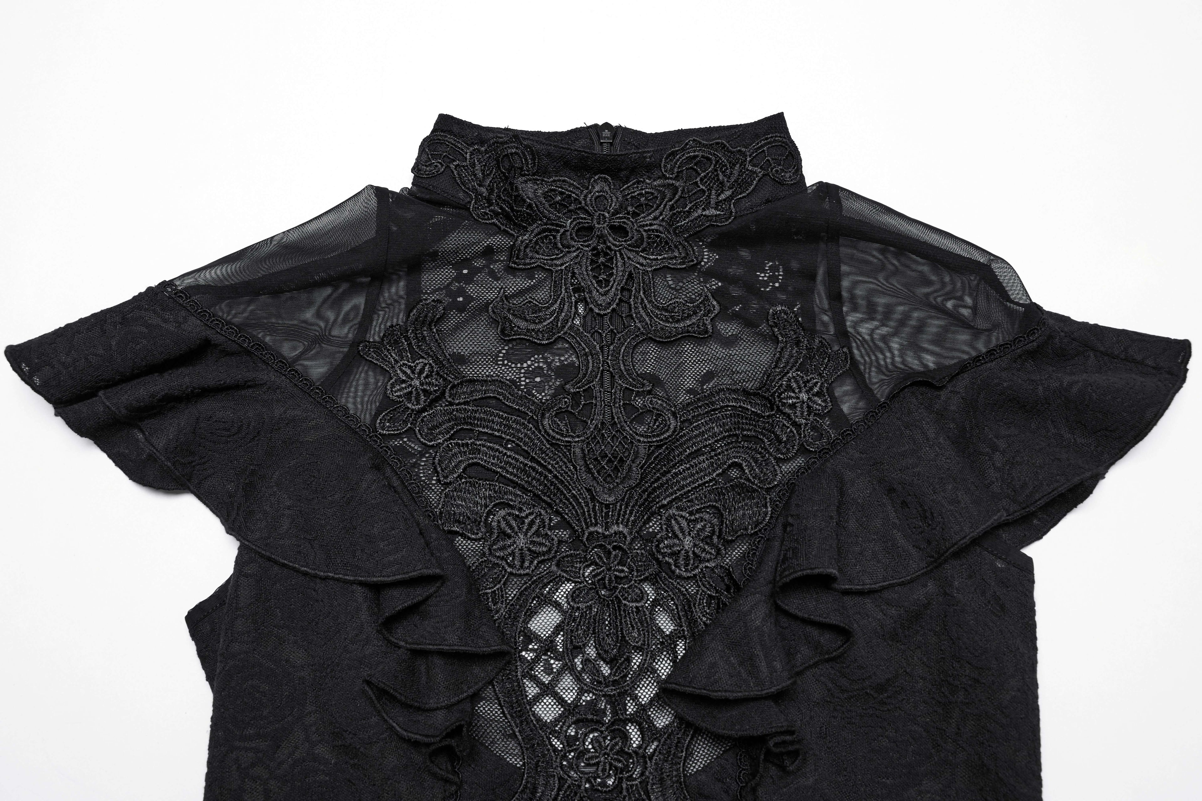 Punk Rave Gothic Applique Top | Kate's Clothing Lace Flutter Sleeve Shirt