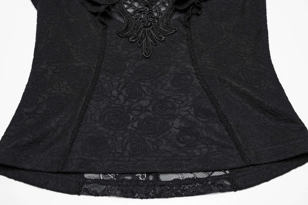 Punk Rave Gothic Applique Top | Kate's Clothing Lace Flutter Sleeve Shirt