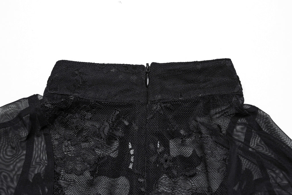 Punk Rave Gothic Applique Top | Kate's Clothing Lace Flutter Sleeve Shirt